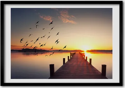 Produktbild von Bild - Bilder - Bilderrahmen - 70 cm x 50 cm - MDF-Rahmen, Wandkunst Sonnenuntergang