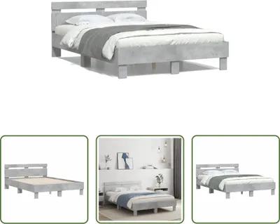 Produktbild von The Living Store Bettgestell mit Kopfteil Betongrau 120x190 cm Holzwerkstoff