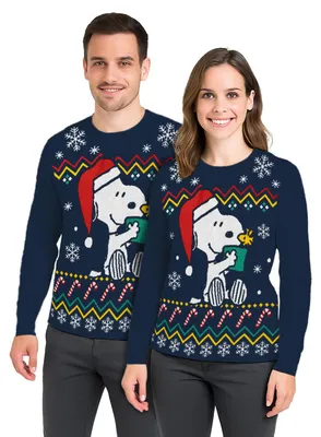 Produktbild von The Peanuts Snoopy Winterpullover für Herren & Damen - Winter Strick Pullover Sweatshirt Ugly Sweater Uni Blau XL