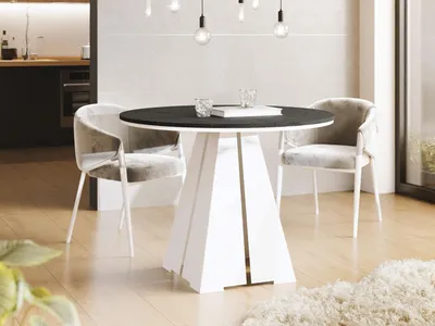 Produktbild von Runder Ausziehbarer Esstisch mit Weißem Metallgestell - Moderner Industrieller Tisch in Schwarzer Marmoroptik für Esszimmer oder Küche - 100 cm bis 180 cm - EU - Marmor Schwarz
