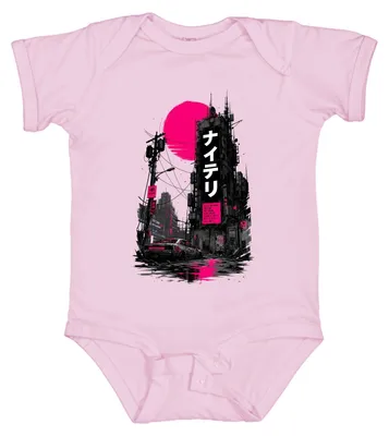 Productafbeelding van Naiteri Cyberpunk Japan, stad, Katakana, neonroze, JDM, Y2K, Vaporwave, babyromper, roze, maat 3/6
