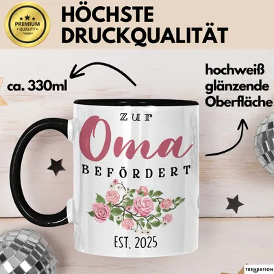 Produktbild von Trendation - Du Wirst Oma 2022 Tasse Geschenk Schwangerschaft Verkünden Großmutter Überraschung Baby Kaffeetasse Oma Befördert 2022 (Schwarz)