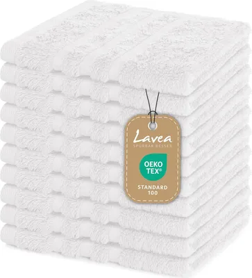 Produktbild von Lavea® 10er Set Seiftuch 30x30 cm – Hochwertige Gästehandtücher 30x30 - 100% Baumwolle, Elena – Saugstark Waschbar Strapazierfähig - Weiß