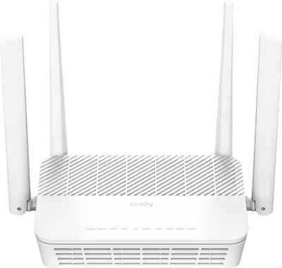 A white CUDY AX3000 Wi-Fi 6 Mesh Router WR3000H is shown from the front on a white background.