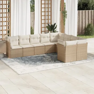 Produktbild von CLORIS 9-tlg. Garten-Sofagarnitur mit Kissen Beige Poly Rattan - Gartenmöbelgarnituren 427
