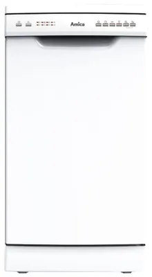 Produktbild von Amica GSP 14544 W Freistehender GeschirrspÃ1/4ler, Weiß, 44,8 cm Breite, 9 Maßgedecke, 5 Temperatureinstellungen, 6 Programme, , 9 Liter/Programm, 70 kWh/100 Zyklen, 49 dB, Programm fÃ1/4r halbe Beladung, Startzeitvorwahl, Wasserauslaufschutz