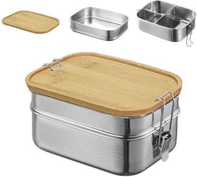Produktbild von Edelstahl Lunchbox mit 2 Fächern, BPA-frei, für Schule oder Ausflug