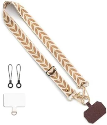 Produktbild von PolkaHome® Universelles Telefonband – Verstellbarer Nylon-Tragegurt für Smartphones, 38–55 cm, Braun