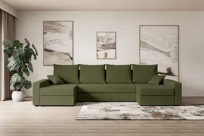 Produktbild von ALTDECOR Ecksofa mit Schlaffunktion und Bettkasten Corner Sofa Eckcouch Couch U-Form universal, links/rechts angeordnet Schlafcouch Ausziehbar Wohnlandschaft  ALESIA-U - 301x140x90cm Grün