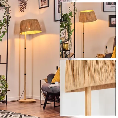 Produktbild von Mila Stehlampe mit Holzfuß und Schirm aus Bast