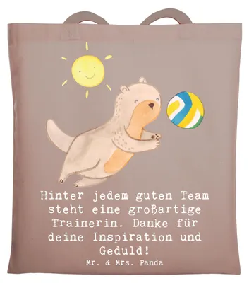 Produktbild von Mr. & Mrs. Panda Schultasche Volleyball Trainerin - Braun Pastell - Geschenk, Motivation, Leidenschaft, canvas tasche, Shopping, Tote Bag, umhängebeutel, Inspiration