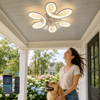 Produktbild von LED Deckenventilator mit Licht 65cm Blume, 36W Dimmbar App & Fernbedienung 6 Stufen Weiß Flach Deckenleuchte mit Ventilator Wohnzimmer Schlafzimmer