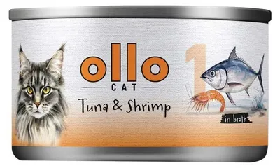 Immagine prodotto di Gatto OLLO n. 1 Tonno e gamberi in brodo - cibo umido per gatti - 70 g