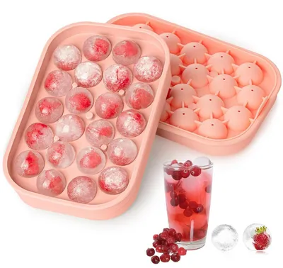 Immagine prodotto di Stampo in silicone per cubetti di ghiaccio, forma rotonda, senza BPA, confezione da 44 palline di ghiaccio, colore rosa