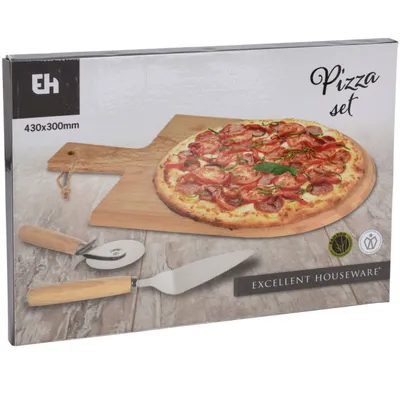 Produktbild von Excellent Houseware 3-tlg. Pizza-Schneidebrett Set 43x30 cm Bambus