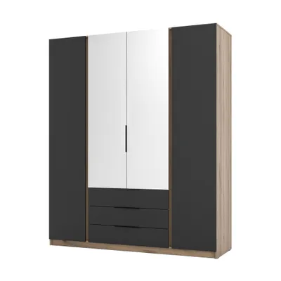 Produktbild von Kleiderschrank mit Spiegeln 200 VERU – Schwarz / Eiche evoke