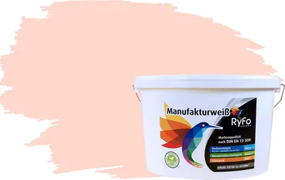 Produktbild von RyFo Colors Bunte Wandfarbe Manufakturweiß Einhornrosa 10l - weitere Grau Farbtöne und Größen erhältlich, Deckkraft Klasse 1, Nassabrieb Klasse 1