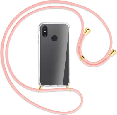 Produktbild von Handykette Backcover-Schutzhülle mit Band (Metall goldfarben) für Xiaomi Mi 8 / Mi 8 Pro - rosa