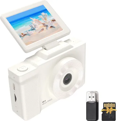 Produktbild von 1080P-Digitalkamera fuer Kinder, digitale Videokamera, 48 MP, 2,8 Zoll, drehbarer IPS-Bildschirm, Autofokus, 16-facher Zoom mit LED-Fuelllicht, 32 GB TF-Karte, USB-Kartenleser, Geburtstags- und Weihnachtsgeschenk fuer Teenager, Studenten, Freunde