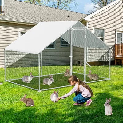 Produktbild von Faziango Freilaufgehege 3x2x2m - Hühnerstall aus Metall begehbar mit 6 m² Lauffläche, Tür & Riegel - Freigehege für Hühner, Kleintiere & Pflanzen
