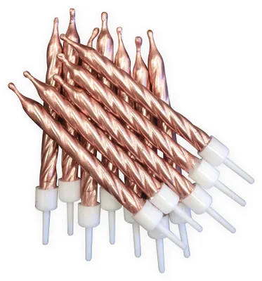 Produktbild von 12 Rosegold Metallic Geburtstagskerzen 7,5 cm inkl. Halter - Einheitsgröße