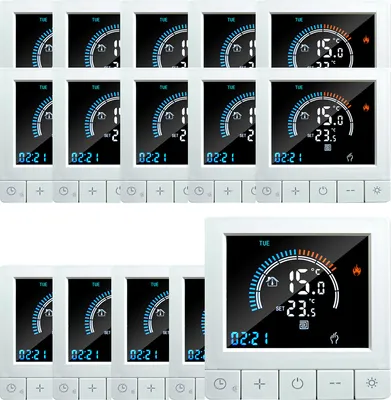 Produktbild von 15X Programmierbarer digitaler Thermostat mit Kindersicherung, LCD Raumthermostat NTC-Sensor, 3A Wasserheizung, warmer Boden, Unterputz Fußbodenheizung, Wandthermostat Innenthermometer, Weiß