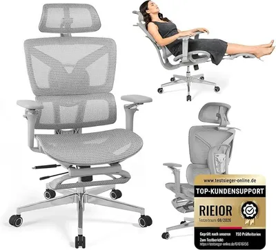 Imagen del producto de Silla de oficina ergonómica de gran tamaño con reposapiés