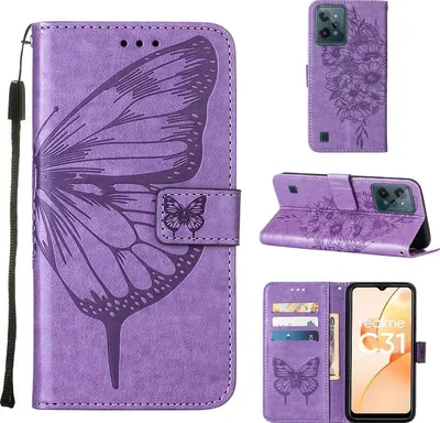 Produktbild von Mobigear Butterfly Realme C31 Hülle Klapphülle Geldbörse - Lila
