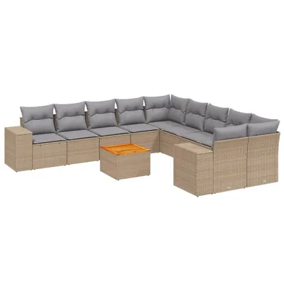 Produktbild von vidaXL 11-tlg. Garten-Sofagarnitur mit Kissen Beige Poly Rattan