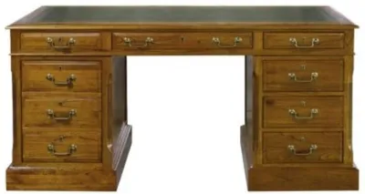 Produktbild von Casa Padrino Luxus Schreibtisch mit Tür und 6 Schubladen Braun / Grün 160 x 80 x H. 79 cm - Büromöbel