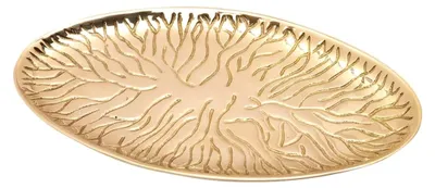 Produktbild von Ovaler Kerzenteller 18x9cm aus poliertem Messing in Gold mit Baum-Design