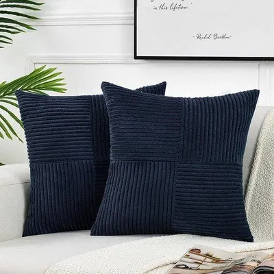 Produktbild von Famanu Kissenhüllen 2er Set - Rustikale Boho Wohnkultur, Marineblau, 50x50 cm