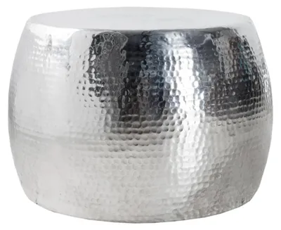Image de Table basse TRIANE 60 cm en aluminium argenté – Table basse ronde design effet martelé