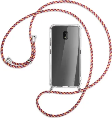 Produktbild von Handykette Backcover-Schutzhülle mit Band (Metall silberfarben) für Nokia 2.2 - weinrot/gelb/grau