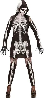 Produktbild von Skelettlady Kleid mit Kapuze L