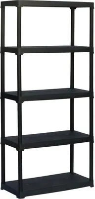 Obrázok produktu pre Plastový regál, 5 polic, 176 x 90 x 40 cm, nosnosť 30 kg na policu, polypropylén, čierny