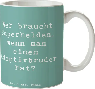 Produktbild von Mr. & Mrs. Panda Tasse Spruch Held Adoptivbruder - Meeresbrise - Geschenk, Geschwisterliebe, Familienmitglieder, Kaffeebecher, Familienverbindung, Becher, Freude, schöne