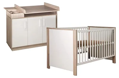 Produktbild von Zimmerset 'Olaf', 2-tlg, Luna Elm/weiß, inkl. Kombi-Bett 70x140 cm und breiter Wickelkommode