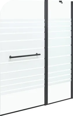 Produktbild von BELIANI Badewannenaufsatz Schwarz Sicherheitsglas u. Aluminiumprofil 140 Hoch 100 cm Breit 2-Teilig mit Schwingtür Griff Festteil Modern für Badezimmer