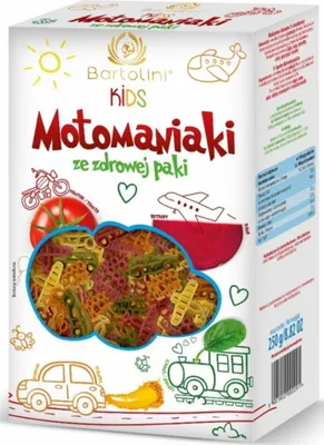 Zdjęcie produktu dla MAKARON (SEMOLINOWY Z SUSZONYMI WARZYWAMI) DLA DZIECI MOTOMANIAKI 250 g - BARTOLINI