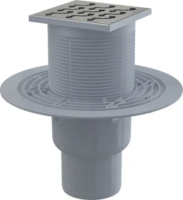 Produktbild von AlcaDrain Bodenablauf 105×105/50/75 mm mit einem senkrechten Abgang, Edelstahl Rost, Geruchsverschluss mit Sperrwasser