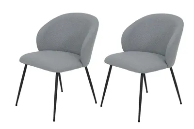 Produktbild von Hela Tische, 2er Set Esszimmerstuhl Sessel Graz, Bezug Webstoff Grau, Rundrohr Metall Füße Schwarz,  XL Sitzbreite, Rundrücken, 120kg belastbar