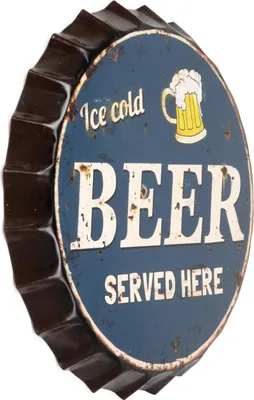 Image de Panneau de tôle bouchons couronne Ice Cold Beer Served Here 33 cm de diamètre cm Panneau déco avec impression Inscription