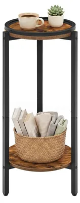 Immagine prodotto di TRANKIELO® - Tavolino rotondo con 2 ripiani – Colore marrone vintage e nero – Design salvaspazio, ideale per soggiorno e camera da letto
