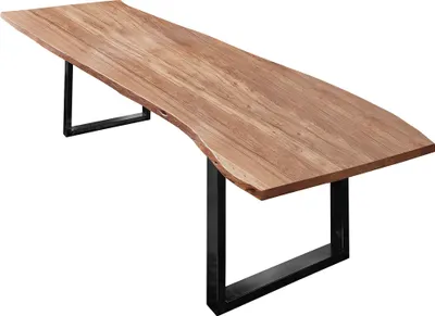 Produktbild von Esszimmertisch 300x100 cm Umea, Baumkantentisch naturfarben, Akazienholz massiv, U-Gestell aus Metall schwarz