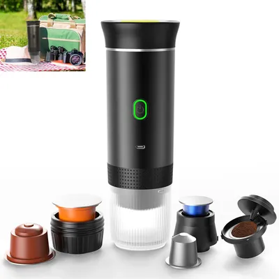 Mini Reisekaffeemaschine 3-in-1, Selbstheizend, USB-Ladefunktion, tragbar & kompakt, ideal für Büro & unterwegs, Schwarz