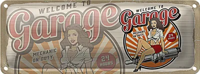 Produktbild von Blechschild Spruch Pinup Welcome to Garage Mechanic on 27x10cm