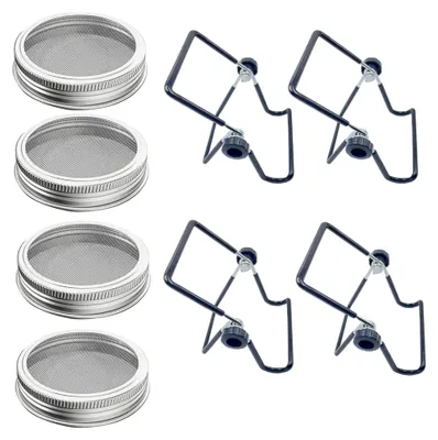 Produktbild von Keimglasdeckel aus 304 Edelstahl mit 4 Sprossenhaltern für Einmachgläser mit breiter Öffnung, 4 Stück