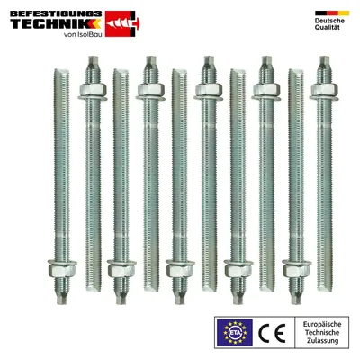 Isolbau Ankerstange ETA verzinkt M10 x 130 mm 10 Stück Gewindestange Verbundanker