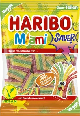 A bag of Haribo Miami Sauer gummy candies.
